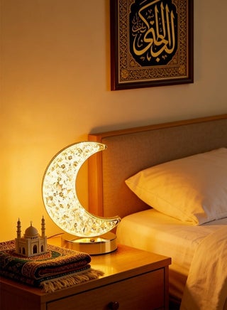 زينة رمضان، أضواء رمضان، زينة مصابيح رمضان مصباح ليلي على شكل قمر بلوري LED، مصباح ليلي يعمل باللمس لغرفة النوم وغرفة المعيشة - view 5